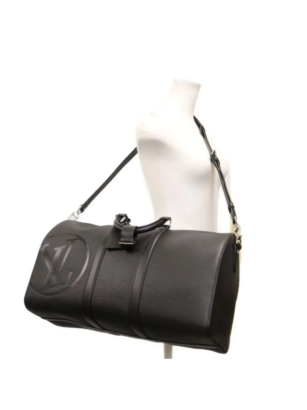 Louis Vuitton Epi Black LV Circle Keepall Bandouliere 45 Boston Bag